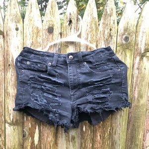 American Eagle Black Ripped Jean Shorts